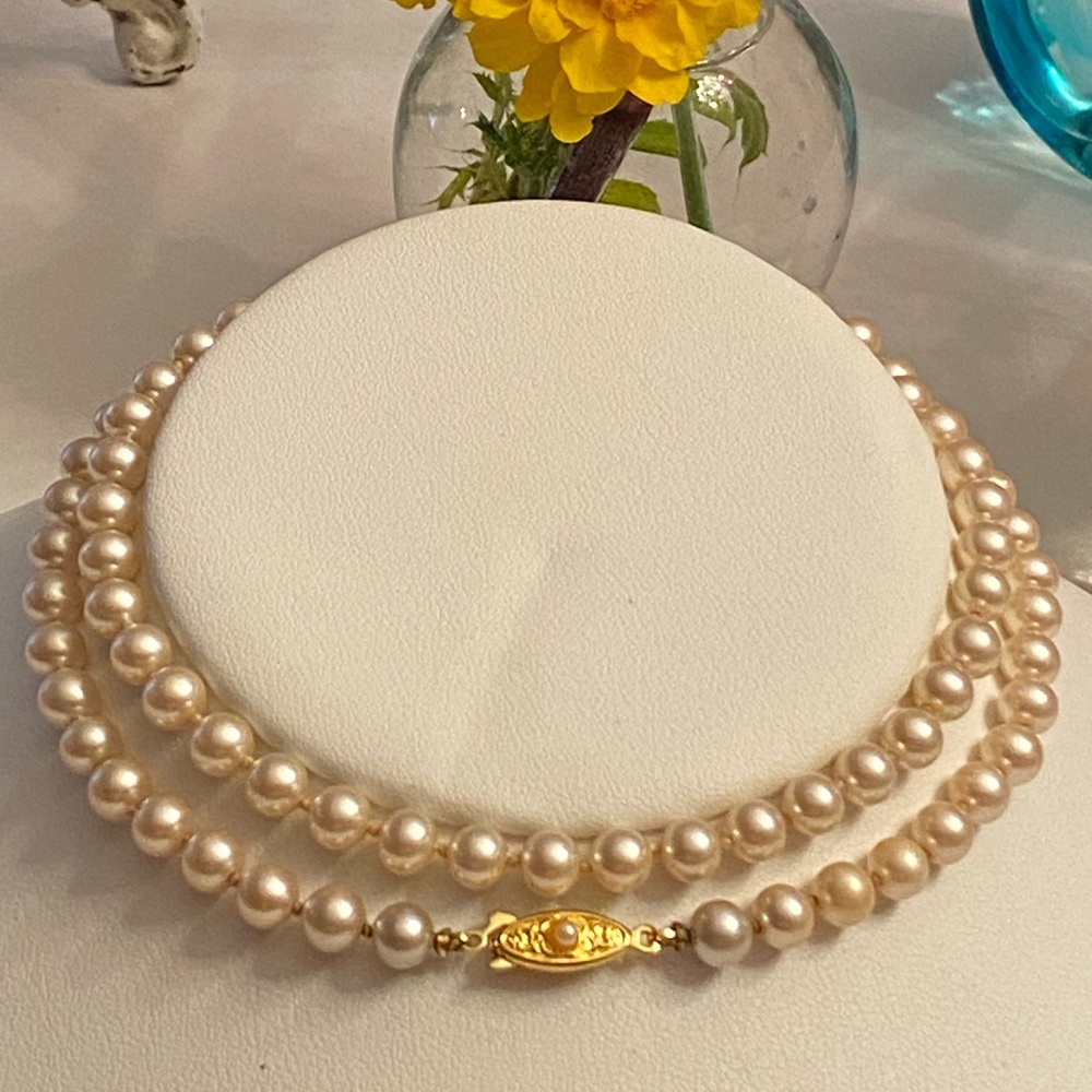 Vintage Freshwater Pearl Brass Clasp Strand Necklace